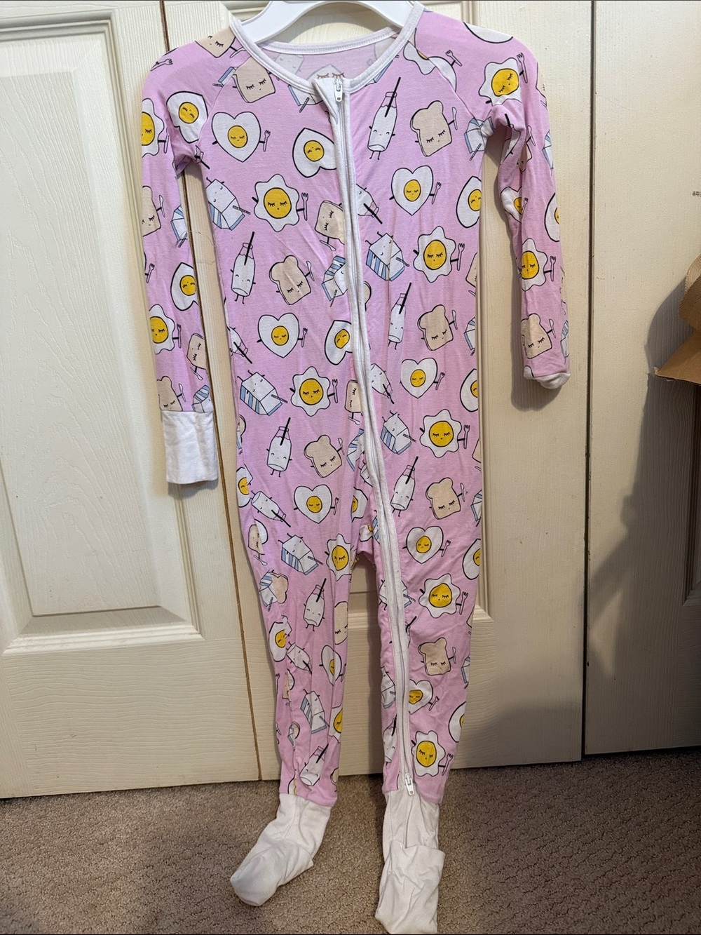 Little Sleepies Pink Footed One-Piece Pajamas with Breakfast Print